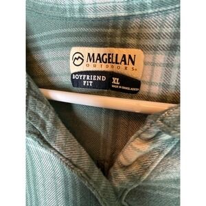 Magellan Outdoors Womens‎ XL Green Plaid Boyfriend Flannel Shirt Roll Tab